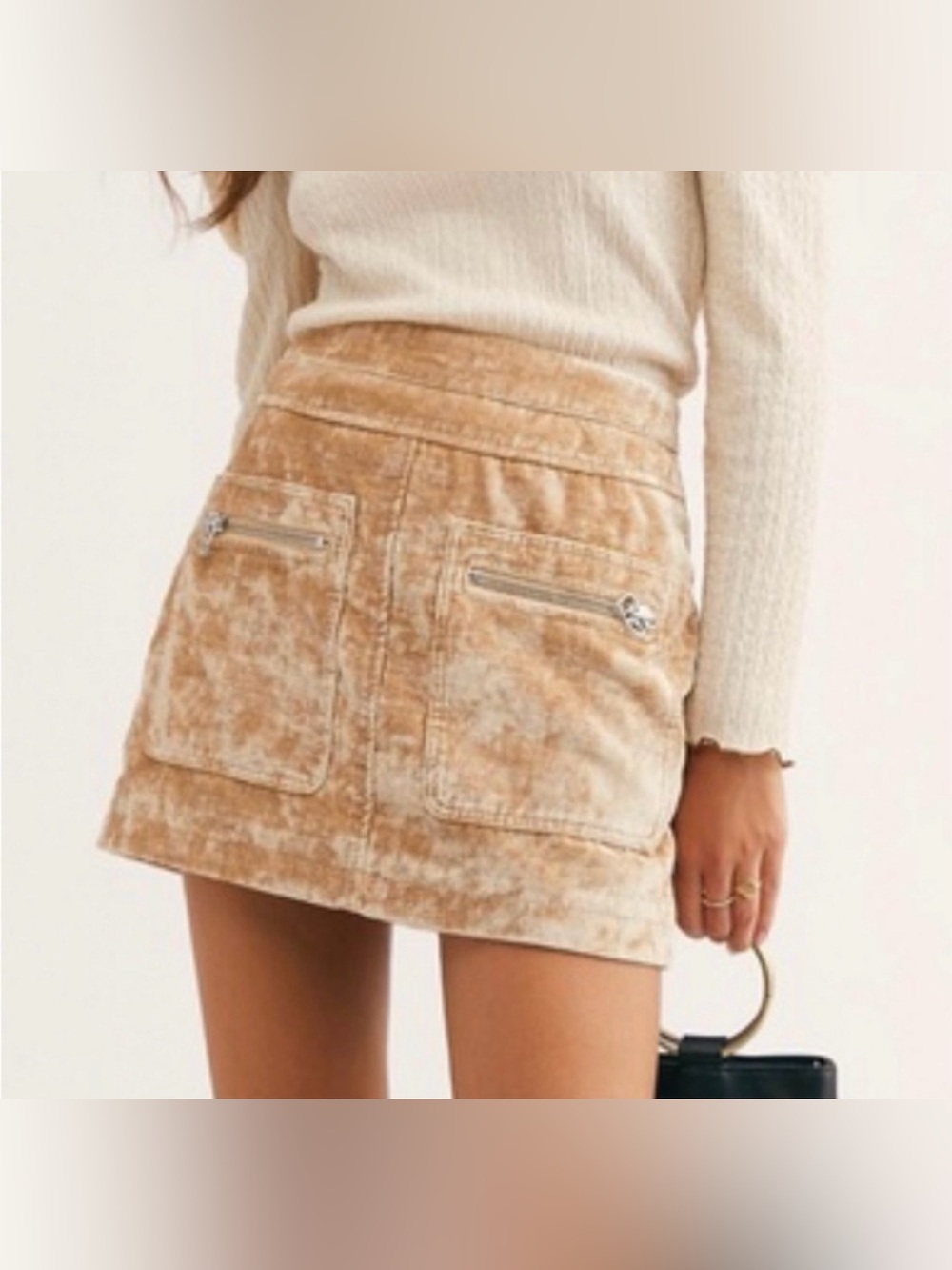 Free People Dust To Dust Crushed Velvet Mini Skirt Tan Size 6